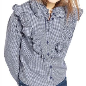 Topshop Moto Ruffle gingham shirt